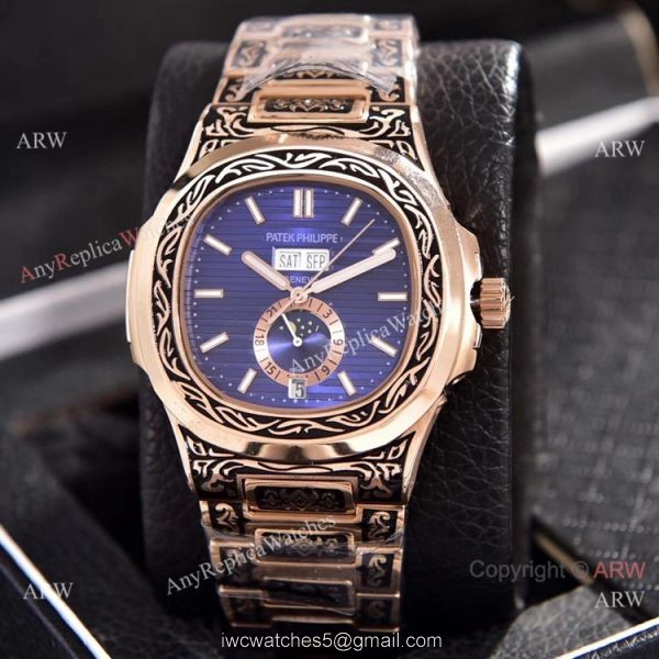 Patek Philippe Annual Calendar Copy Watches Rose Gold Engraving