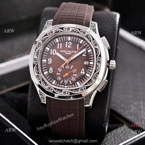 Copy Patek Philippe Aquanaut Engraving Watch Green Rubber Strap