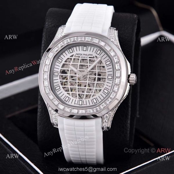 Copy Patek Philippe Aquanaut Watches Hollow Face Silver Diamond Bezel