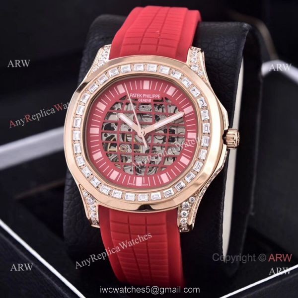 Replica Patek Philippe Aquanaut Diamond Watches Hollow Dial Rose Gold