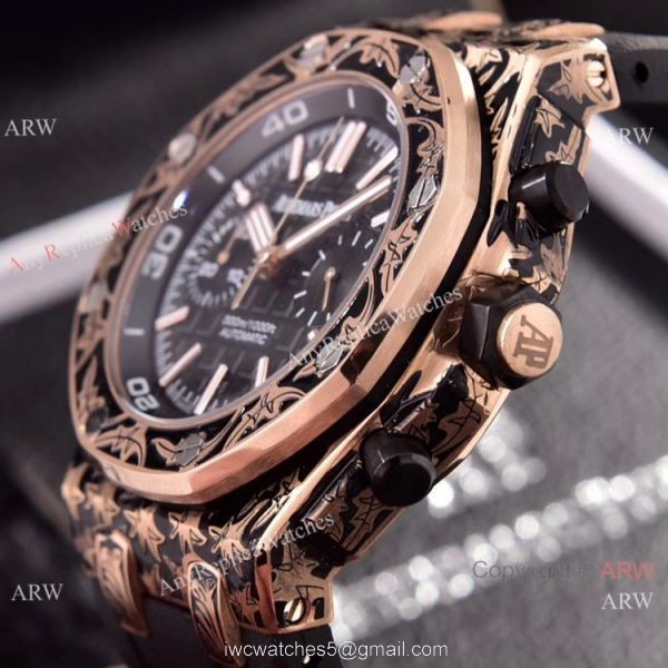 Copy Audemars Piguet Diver Rose Gold Engraving Watches Chronograph Movement