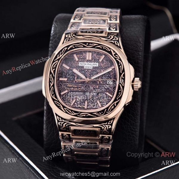 Clone Patek Philippe Nautilus Gold Tattoo Wrist Malachite Green Dial