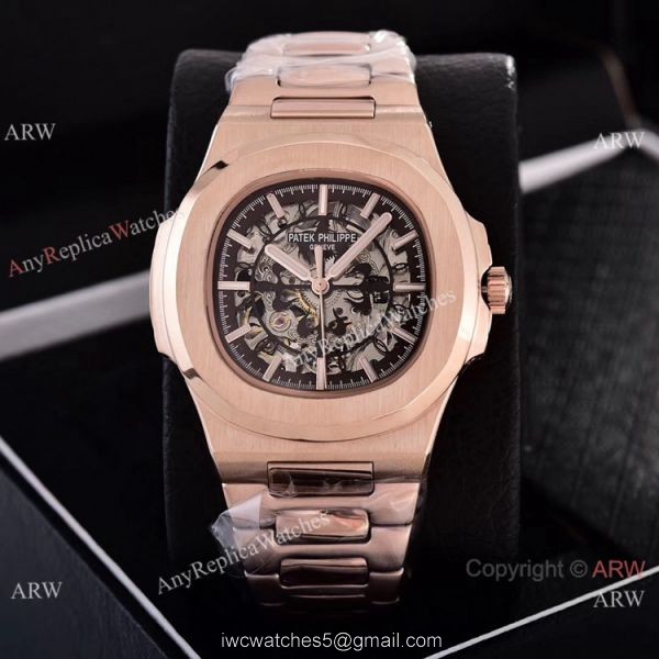 Faux Patek Philippe Nautilus Skeleton Dial Rose Gold Watches