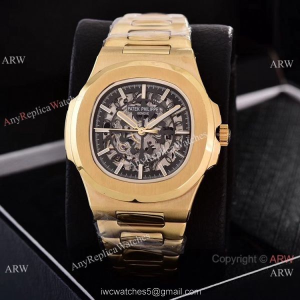 Faux Patek Philippe Nautilus Skeleton Watch Yellow Gold