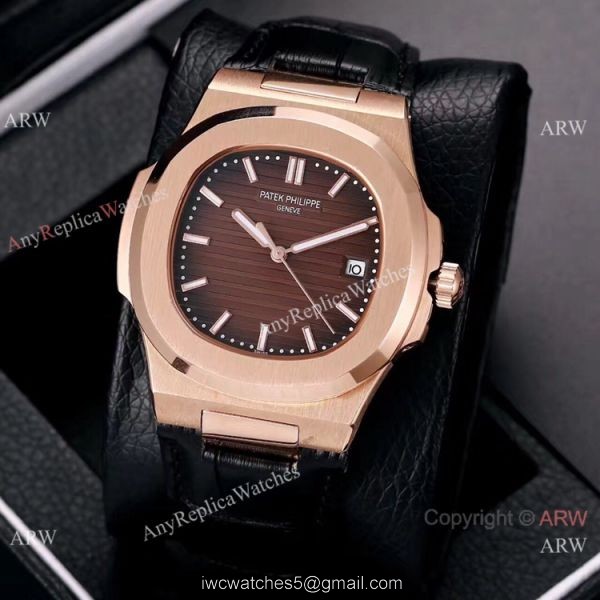 Best Copy Patek Philippe Nautilus 40mm Watches Rose Gold Brown Leather Band