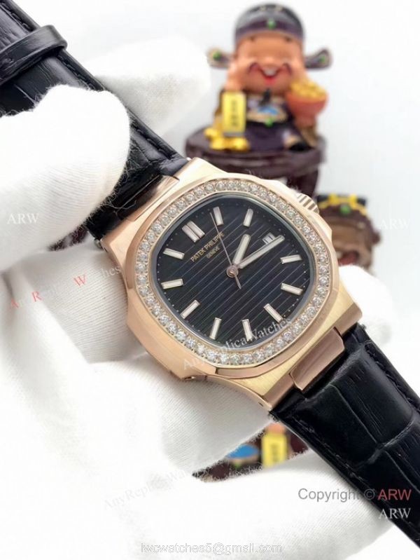 Patek Philippe Nautilus Replica Watch Diamond Bezel Rose Gold