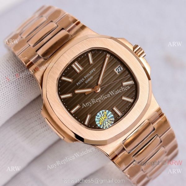Swiss Grade Patek Philippe Nautilus PPF Cal.324 Rose Gold Brown Dial Watch 40mm