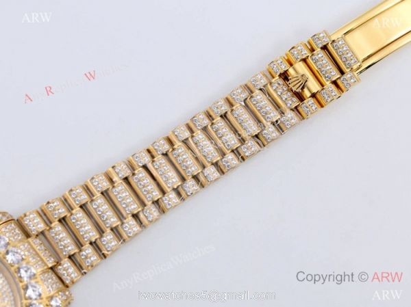 Replica Rolex New Oyster Perpetual Pearlmaster 39 Yellow Gold Watch Full Diamonds