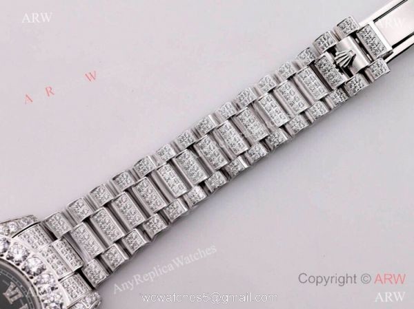 Iced Out Rolex Oyster Perpetual Pearlmaster 39 Watch Diamond Roman Markers