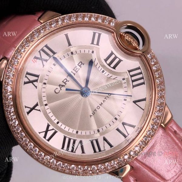 Cartier Ballon Bleu Lady 33mm Rose Gold Silver Dial Watch Swiss Grade 1