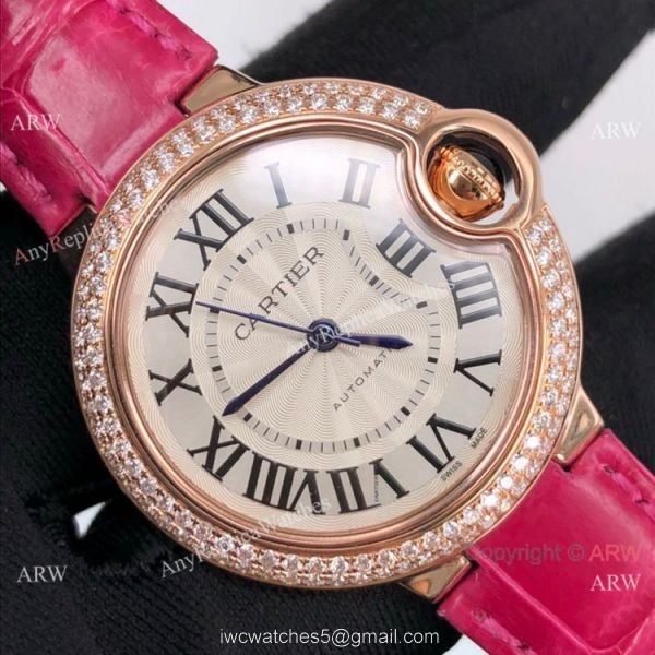 Cartier Ballon Bleu 33mm Lady Rose Gold Diamond Watch Swiss Grade 1