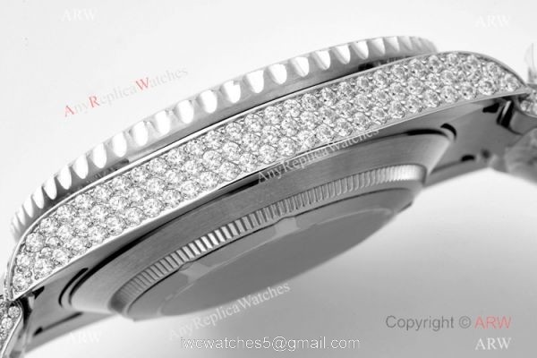 Swiss Grade Clone Rolex Iced Out Submariner Watch Swiss 3135 Green Dial