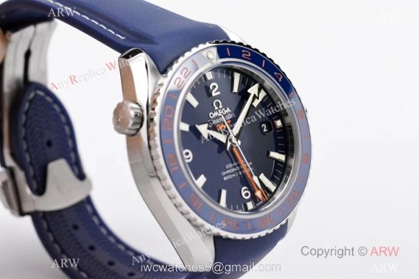 Swiss Copy Omega Seamaster Planet Ocean 600m Co-Axial GMT VSF 8605 Watch Blue Rubber Strap