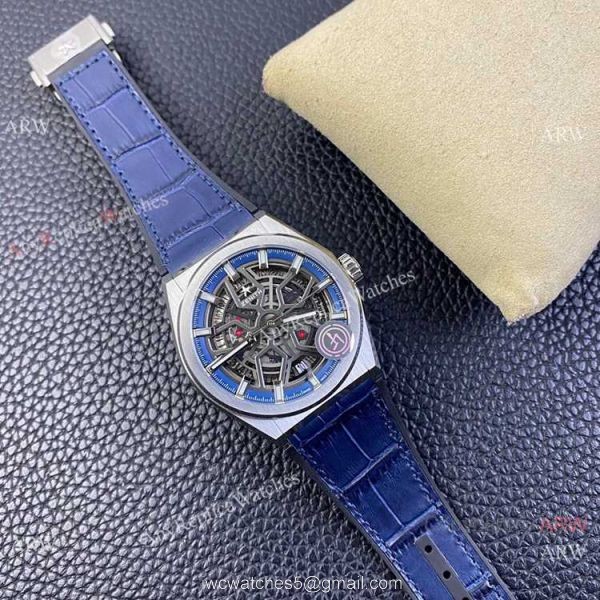 LF Factory Zenith Defy classic Skeleton Watch Blue Gummy Strap