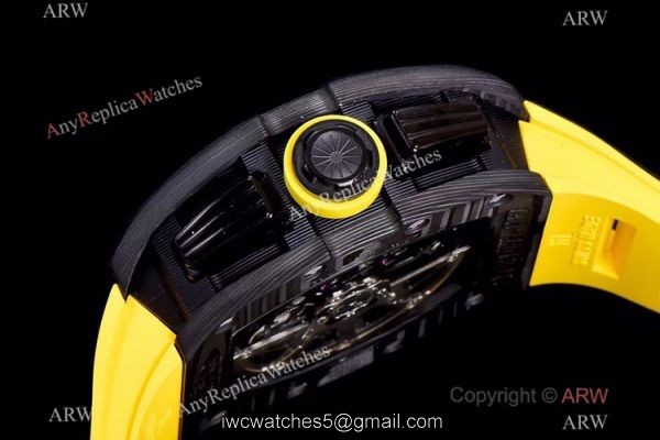 KV Factory Richard Mille RM-011 Yellow Storm Flyback Chronograph Watch Carbon NTPT Yellow Rubber Strap