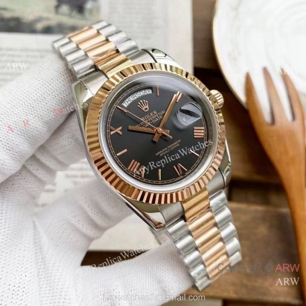 Copy Rolex Day-Date President Watches 2-Tone Rose Gold Green Dial 40mm
