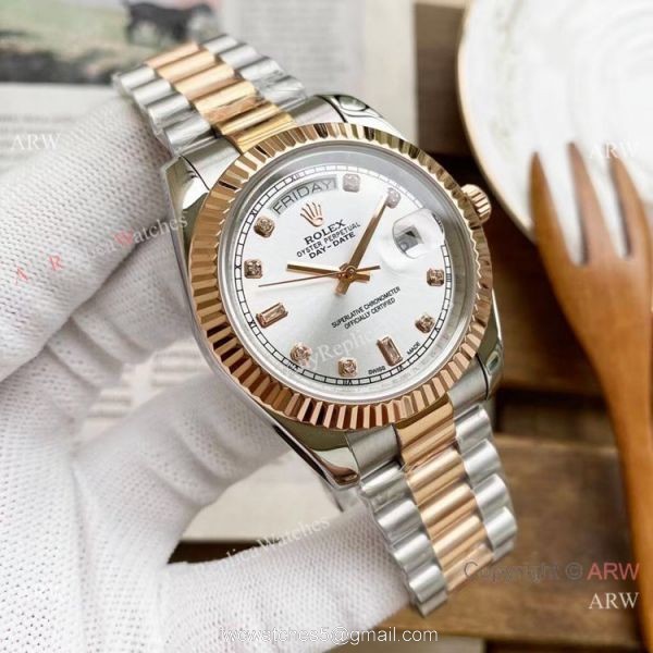 Replica Rolex Day Date 40mm Watches Two Tone Rose Gold New Dial