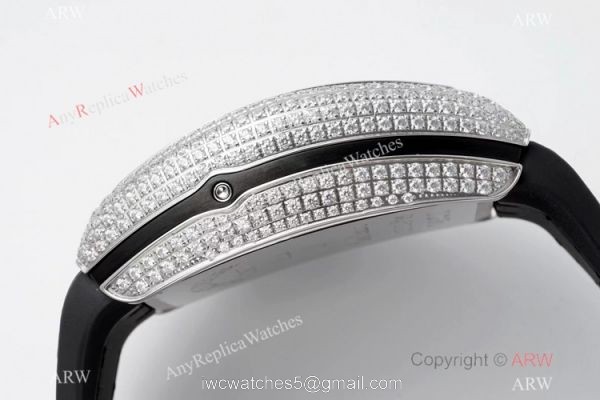 Swiss Grade 1 Replica Franck Muller Vanguard Yachting V45 Seagull 7750 Watch Diamond Case Black Dial