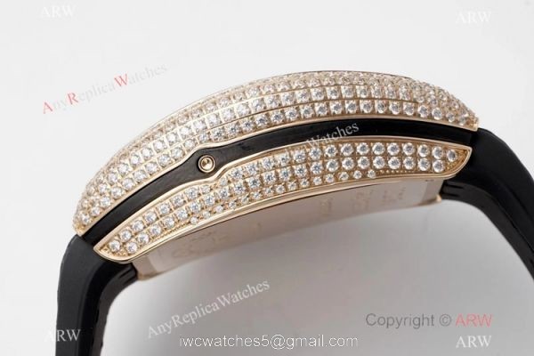 Swiss Grade One Copy Franck Muller Vanguard Yachting V45 Seagull 7750 Watch Rose Gold Diamond Case