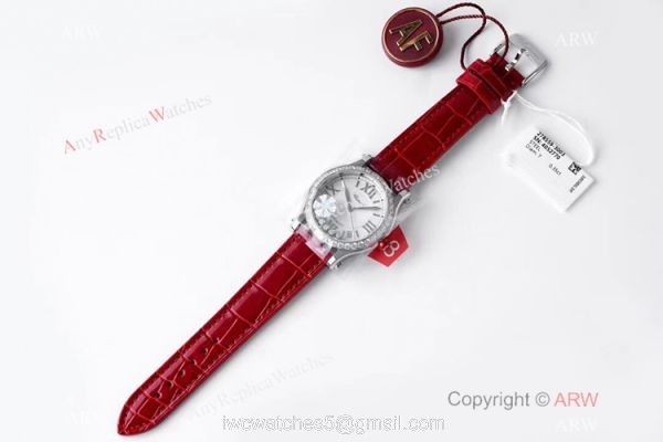 AF Factory 1:1 Best Replica Chopard Happy Sport Diamonds Watch 36mm Red Leather Strap