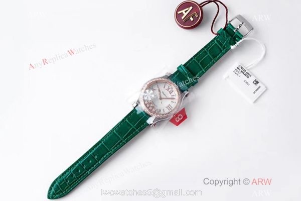 AF Factory Chopard Happy Sport 36mm Watch Rose Gold Bezel Green Leather Strap