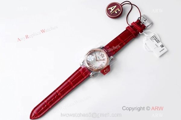 AF Factory 1:1 Replica Chopard Happy Sport 36mm Watch Rose Gold Bezel Red Leather Strap