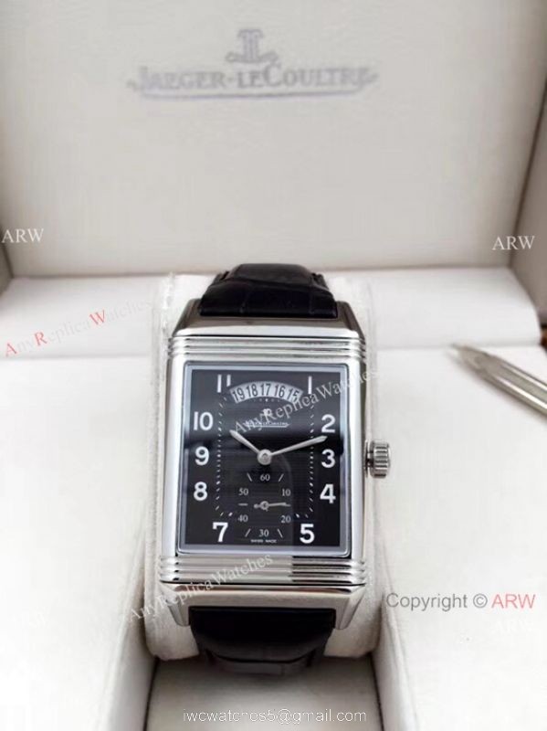 AAA Quality Copy Jaeger LeCoultre Grande Reverso Duo Watch SS Black Dial with Date