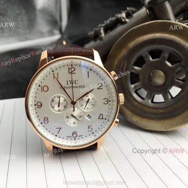 Faux IWC Portugieser Chronograph Watch White Arabic Leather Strap