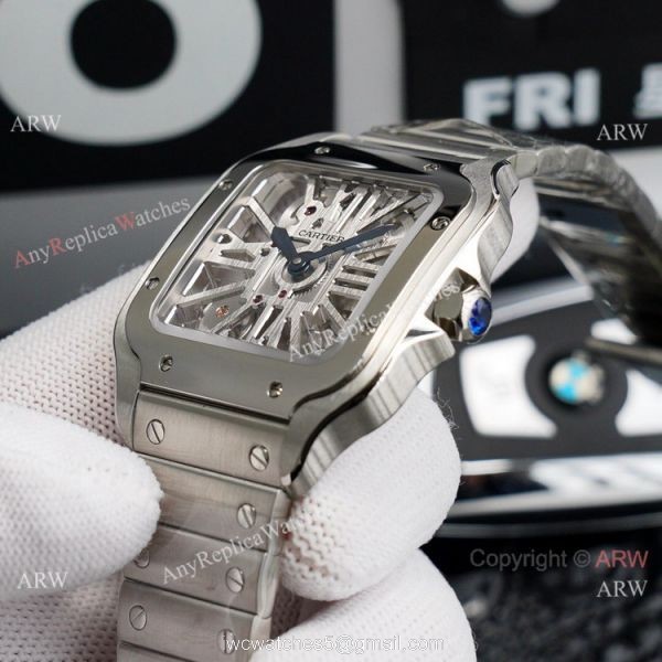 (TW ) Best Skeleton Cartier Santos Stainless Steel Watch For Men High End Replica