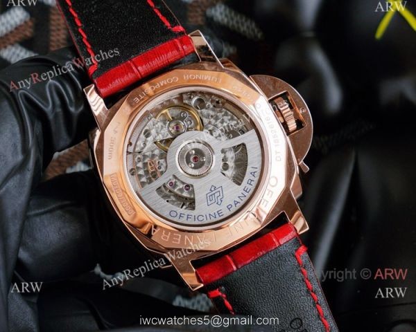 Copy Panerai Luminor Due 42mm Autmatic Watch With A Red Dial Red Leather Strap