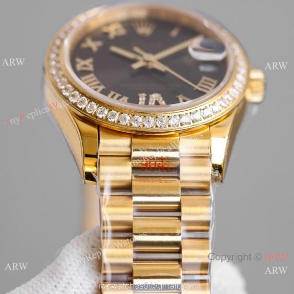 TR Factory 904L Steel Rolex Datejust 31mm Watch President Yellow Gold Diamond Bezel