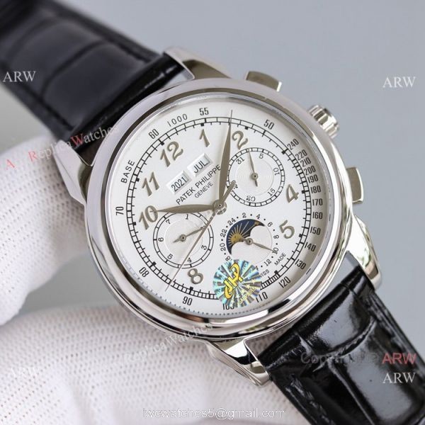 JH Swiss Copy Patek Philippe Perpetual Calendar Chronograph Watch SS Black Dial