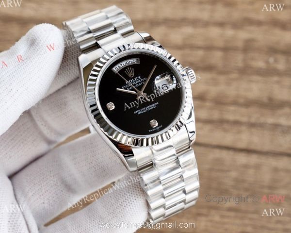 Swiss Copy Rolex Day Date 36mm President Strap Onyx Dial ETA2836 Movement