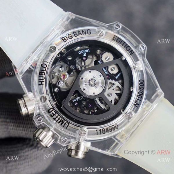 2021 New Hublot Unico Sapphire Transparent Chronograph Watch Black Inner