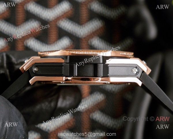 New Replica Hublot Iced Out Rose Gold Sang Bleu Watches 45mm
