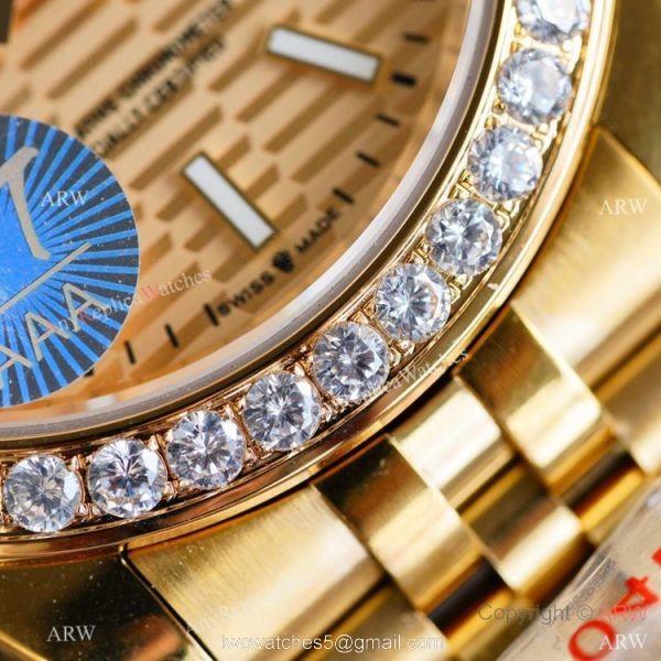 Swiss Quality Copy Rolex Datejust 41mm Watch All Gold Diamond Bezel Motif Dial