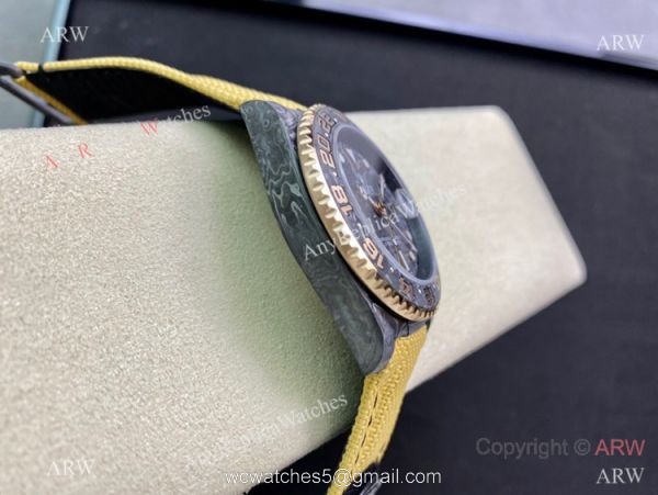 2021 Super Clone Rolex Diw GMT-Master 2 Watch JH Factory Cal.3186 Movement Carbon Case Khaki fabric Leather Strap