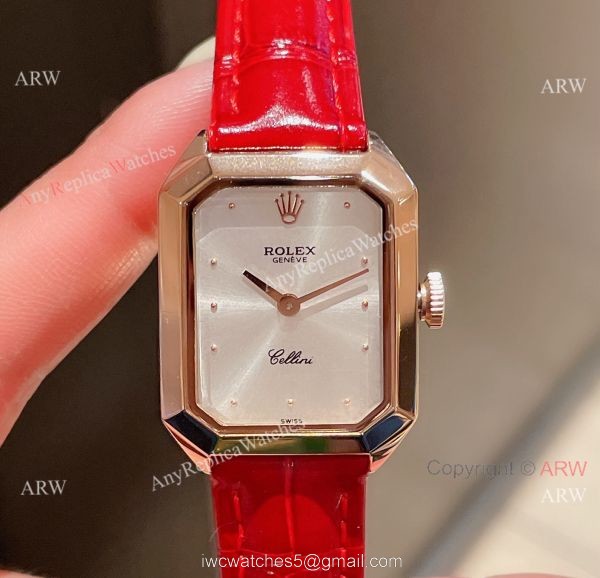 Fake Rolex Cellini Lady Dark Green Dial Rose Gold Case 24mm Watch