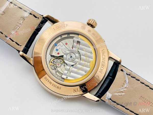 Swiss Grade 1 Clone Vacheron Constantin Patrimony Power reserve TWS Cal.1420 Rose Gold Black Watch