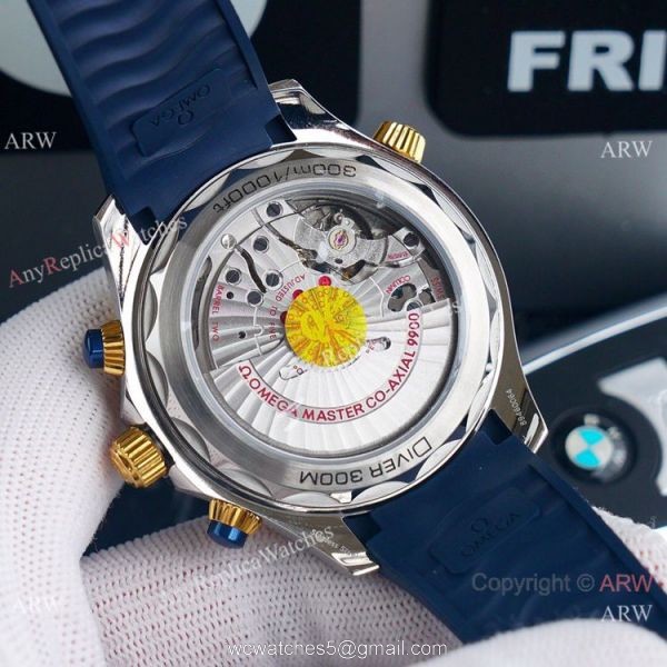 (TW) AAA Replica Omega Seamaster Diver 300m Chronograph Watch Two Tone Blue Dial