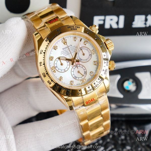 Swiss Replica Rolex Daytona 7750 Chronograph Watch All Gold White Dial 40mm