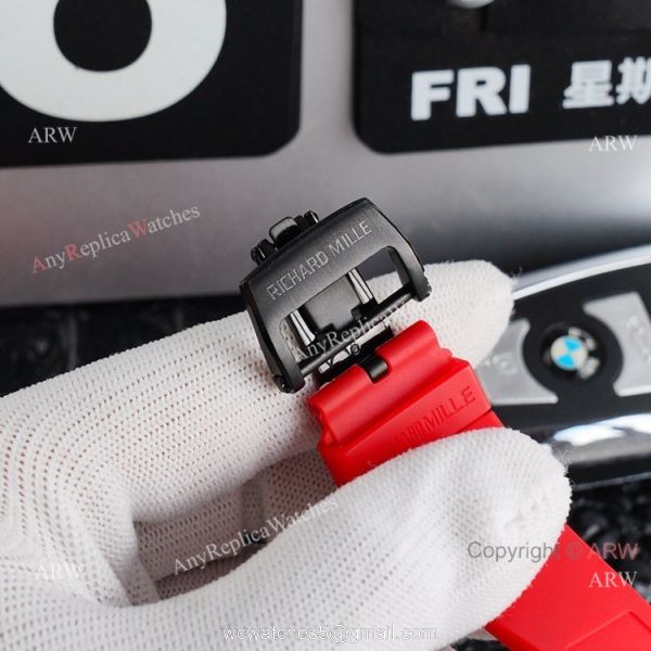 Best Richard Mille Replica Watches RM 11-03 Red Rubber Band Carbon Fiber Watch Automatic