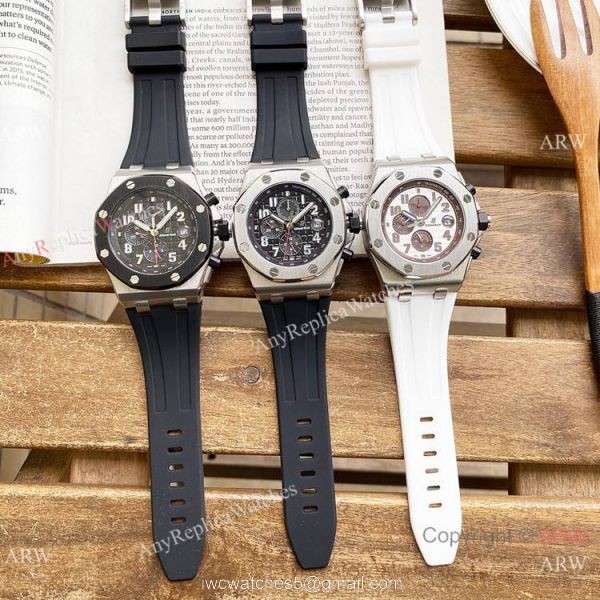 Knockoff Audemars Piguet Royal Oak Offshore 26470 Watches SS White Rubber Strap Automatic