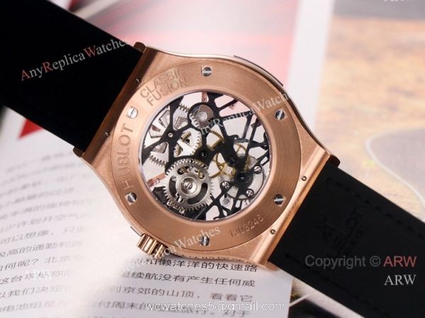 42mm Hublot Rose Gold Classic Fusion Skeleton Tourbillon Diamond Watch Replica