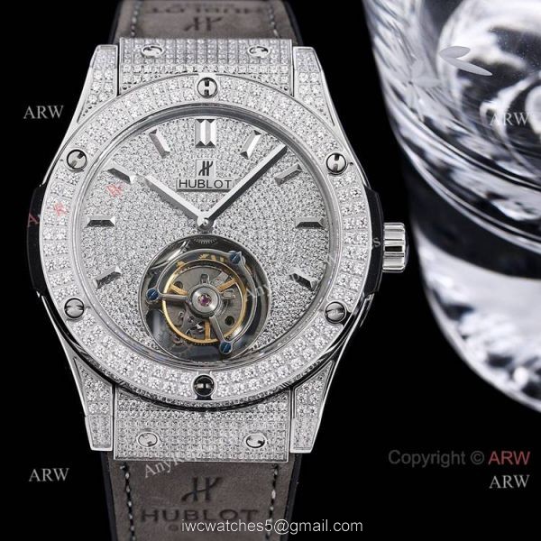 Full Diamonds Hublot Classic Fusion 42mm Tourbillon Watch High Quality Replica