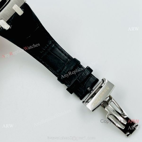 Best Copy Audemars Piguet Chronograph Royal Oak Watch Black Leather Strap