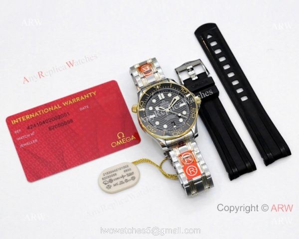 2021 Latest Replica Omega Seamaster Diver 300m OR 8800 Two Tone Black Dial Watch 42mm