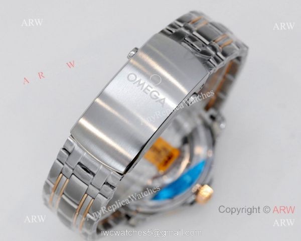 2021 Latest Swiss Replica Omega Seamaster Diver 300M OR 8800 Watch Two Tone Rose Gold Blue Dial
