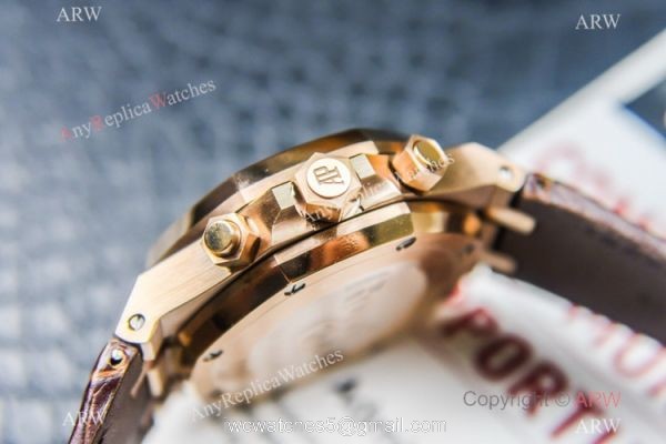 Grade 1A Copy Audemars Piguet Royal Oak Chronograph 7750 Watch Chocolate Dial Brown Leather Strap