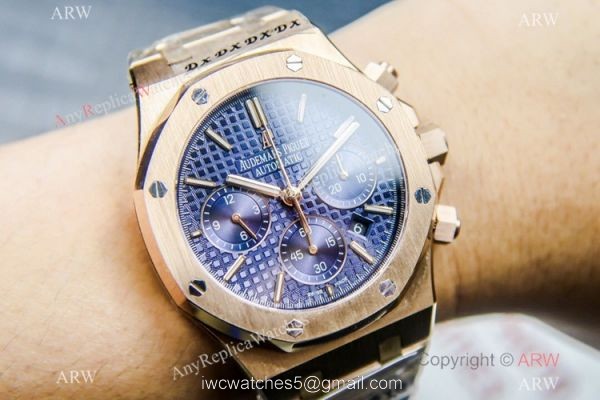 Grade 1A Replica Audemars Piguet Royal Oak Chronograph Watch ETA7750 All Rose Gold Blue Dial